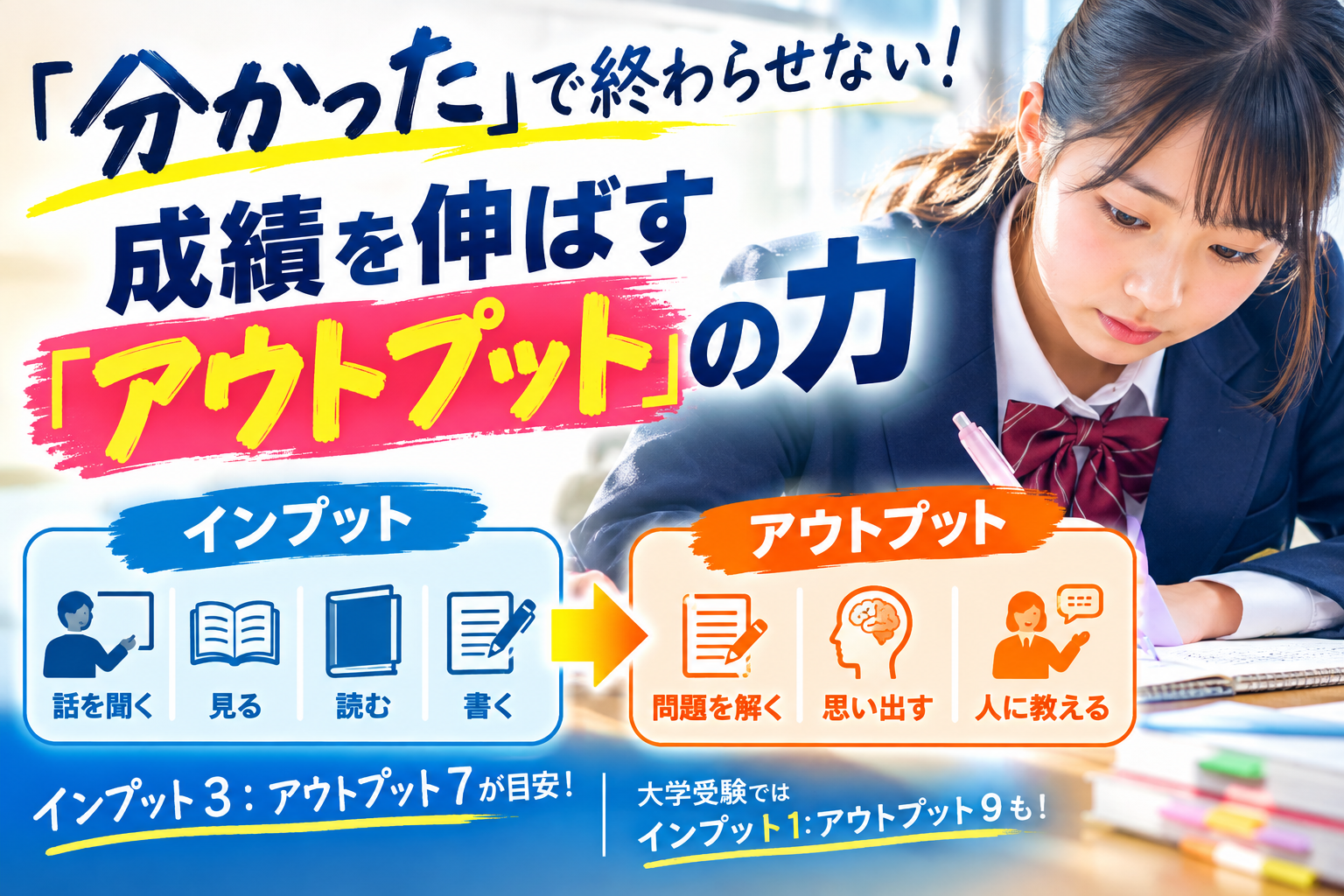 「分かった」で終わらせない！成績を伸ばす「アウトプット」の力