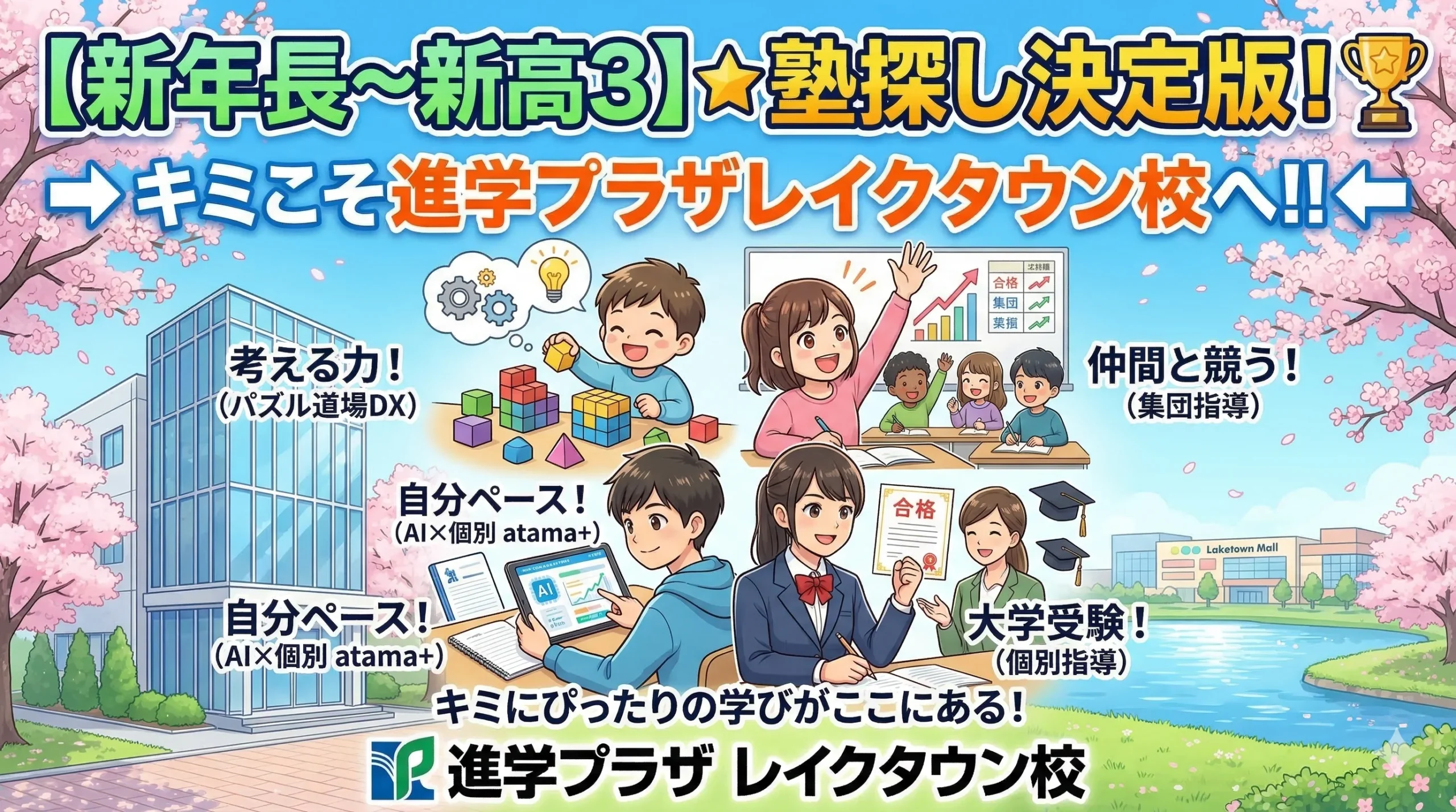 ★【新年長～新高3】塾探し決定版！　キミこそ進学プラザレイクタウン校へ！！