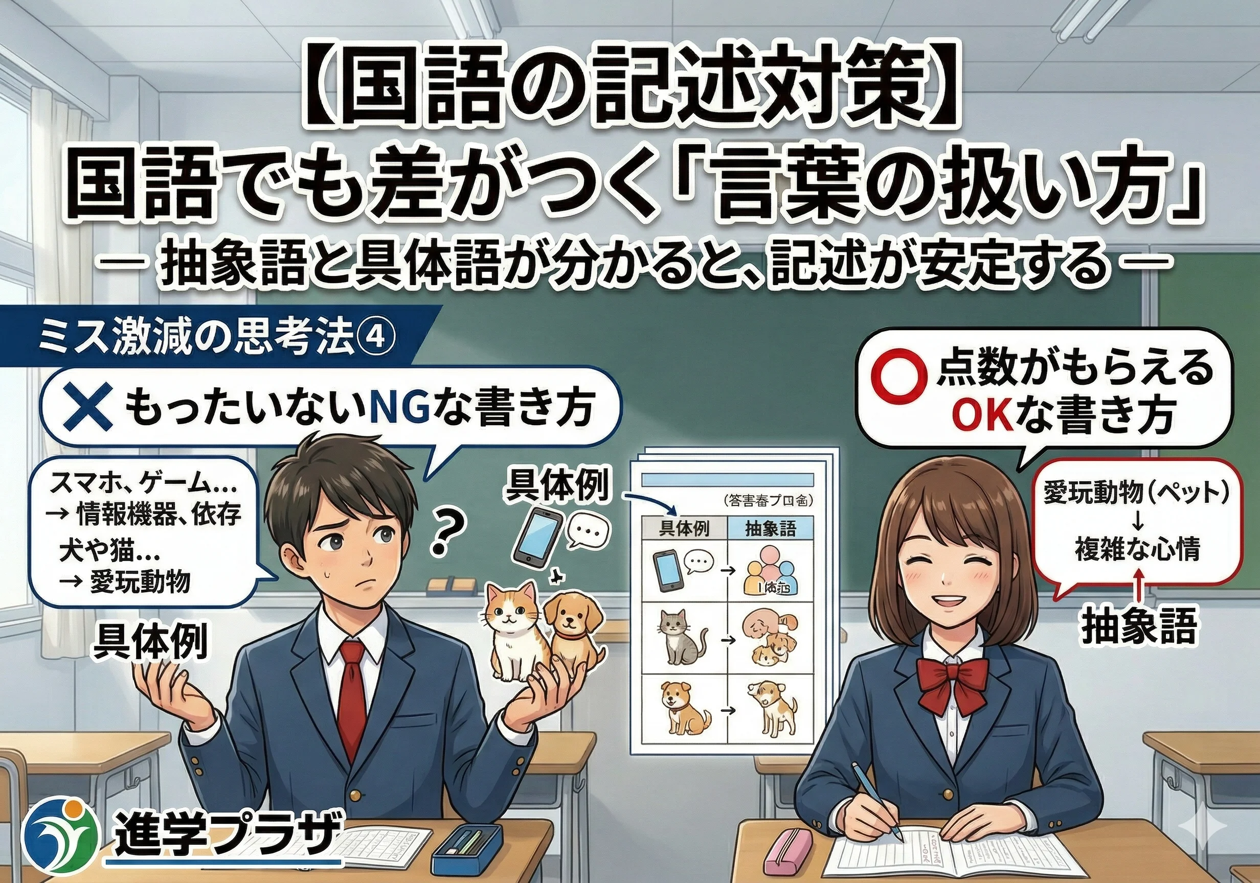 【国語の記述対策】国語でも差がつく「言葉の扱い方」― 抽象語と具体語が分かると、記述が安定する ―（ミス激減の思考法④）