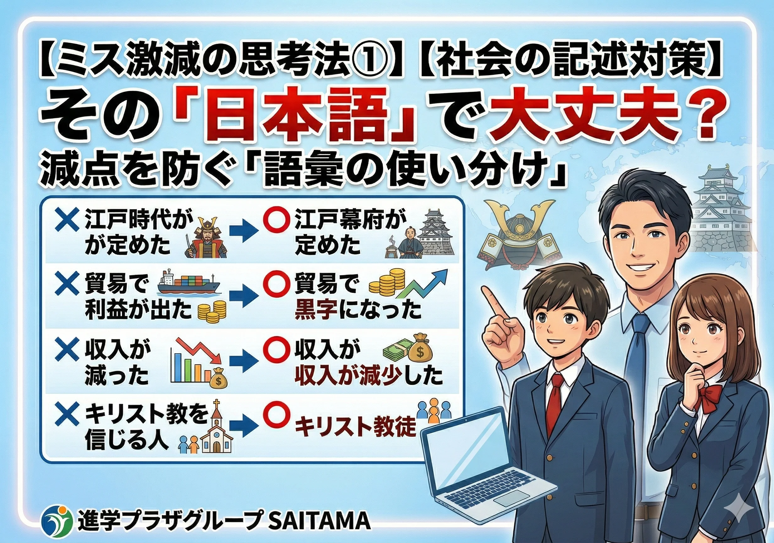 【社会の記述対策】その「日本語」で大丈夫？減点を防ぐ語彙の使い分け（ミス激減の思考法①）