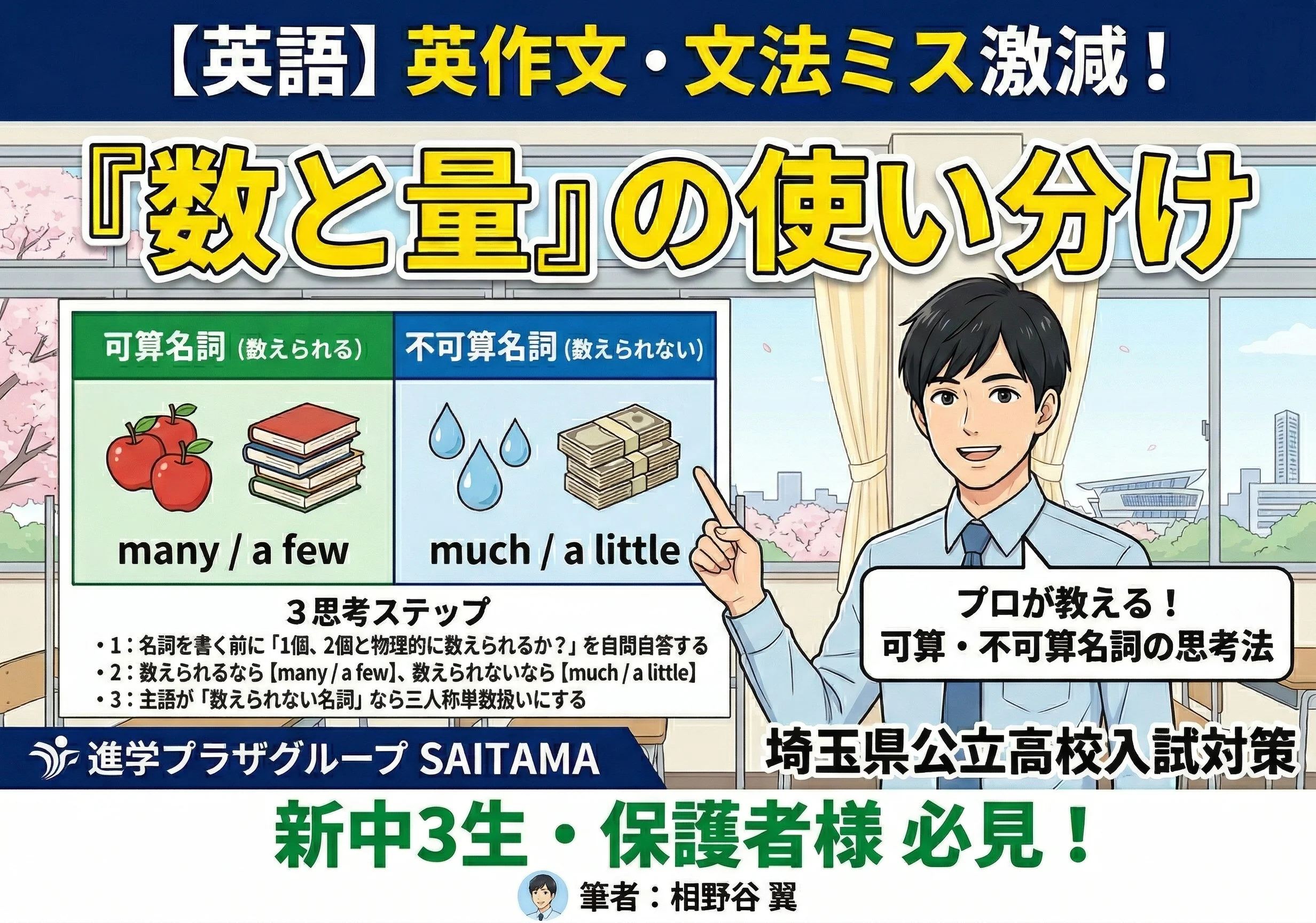 【英語の英作文・文法対策】社会と英語はつながっている？「数と量」の使い分け（ミス激減の思考法②）