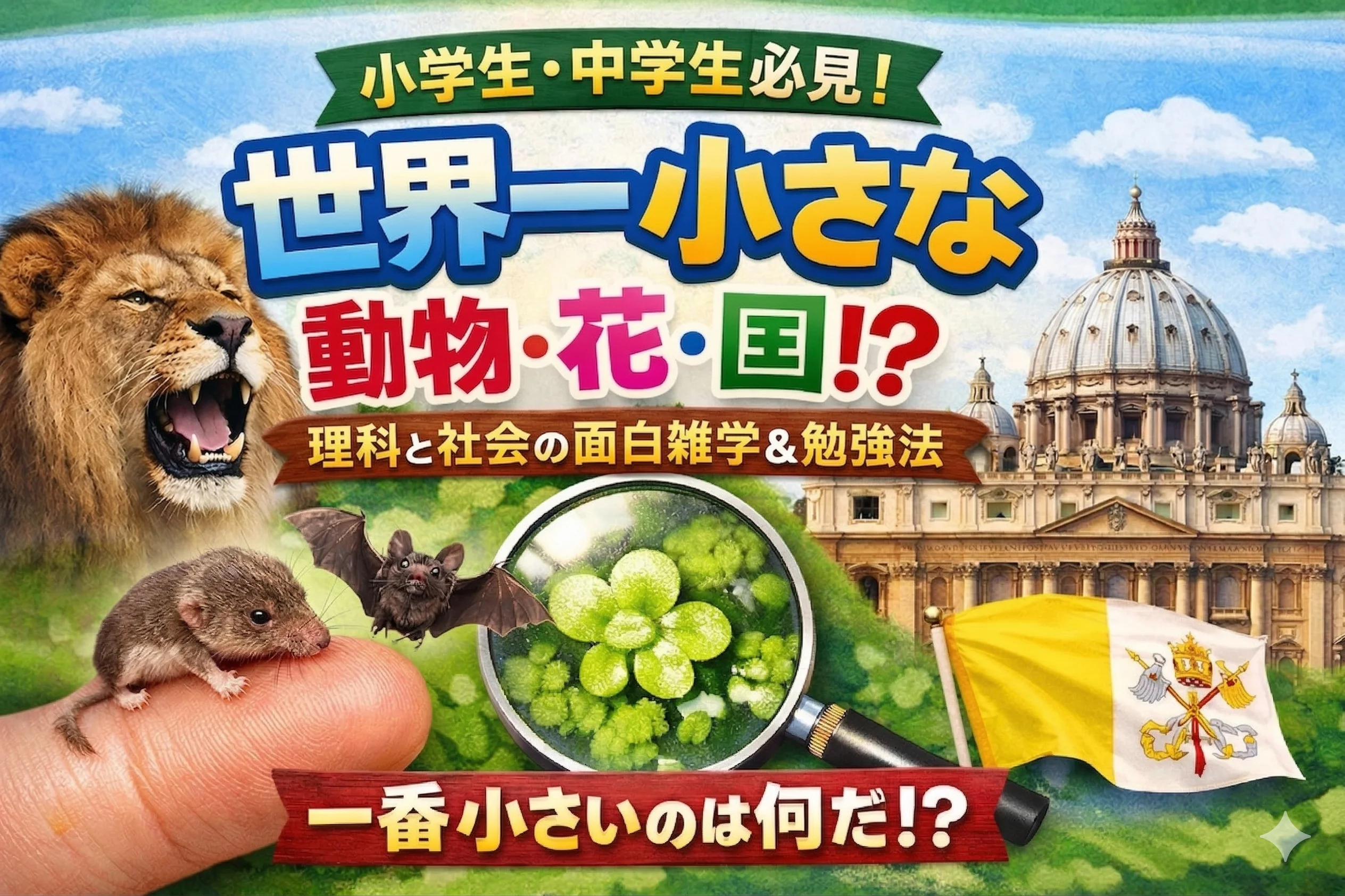 【小学生・中学生必見】世界一小さな動物・花・国って？理科と社会の面白雑学＆勉強法