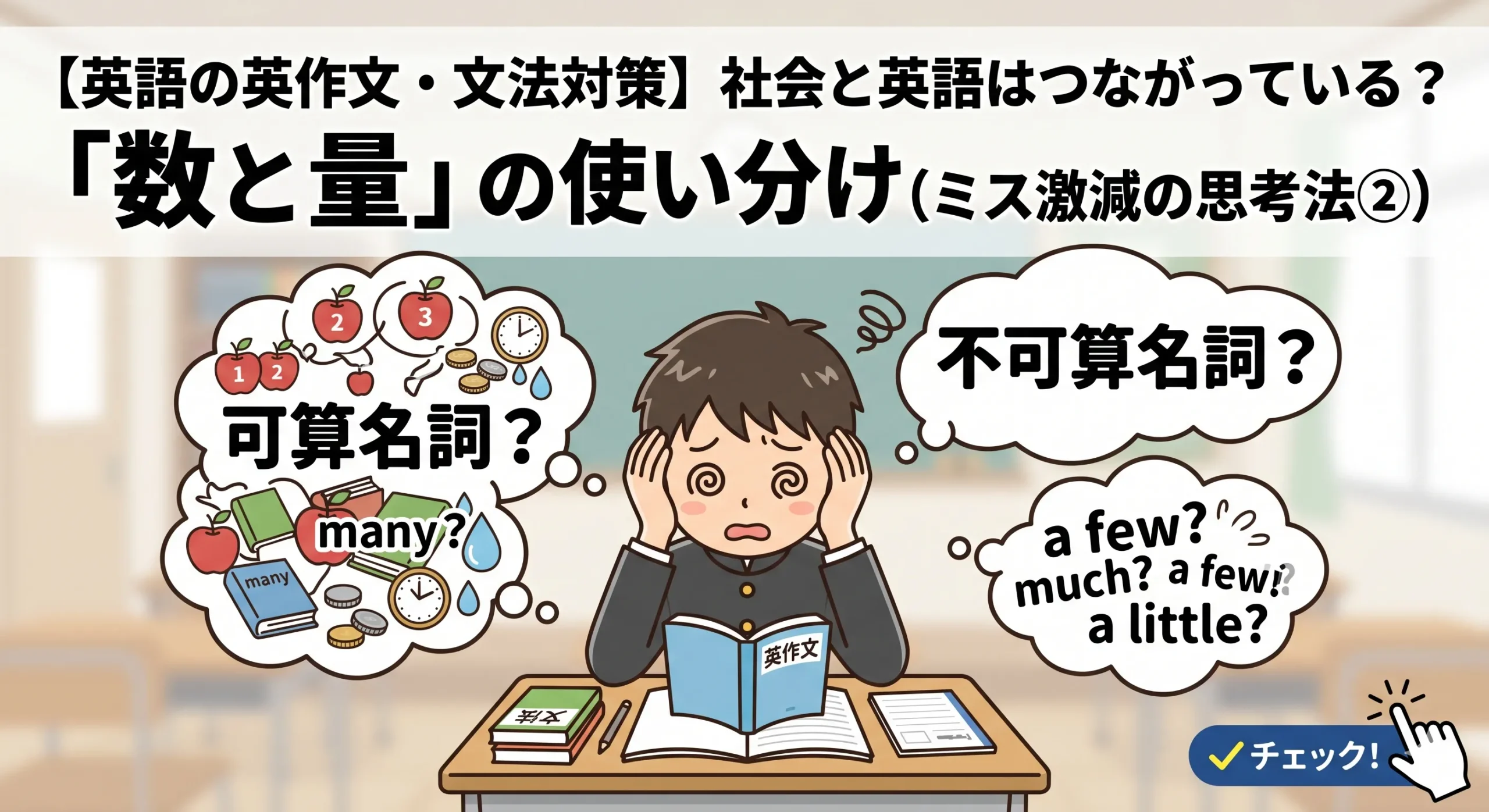 【英語の英作文・文法対策】社会と英語はつながっている？「数と量」の使い分け（ミス激減の思考法②）